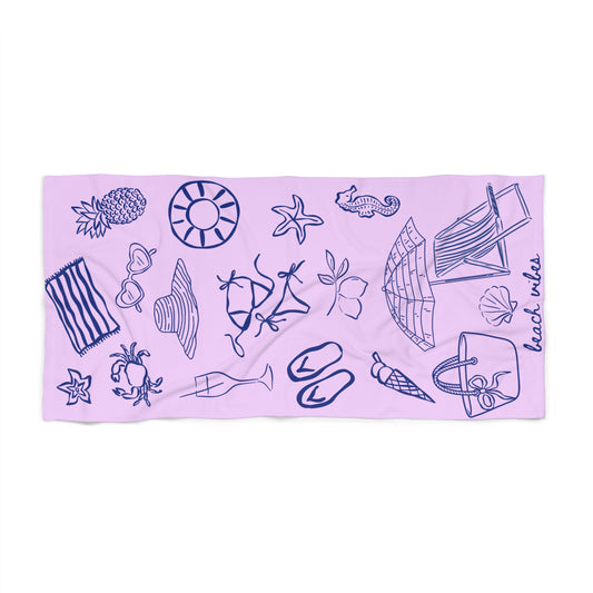 Beach Towel — Lilac 'Beach Vibes' Doodle Print
