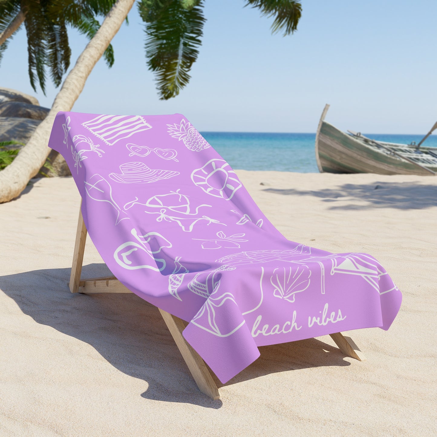 Beach Towel — Lilac 'Beach Vibes' Doodle Print