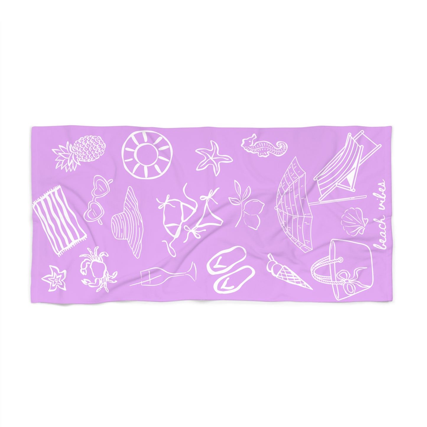 Beach Towel — Lilac 'Beach Vibes' Doodle Print