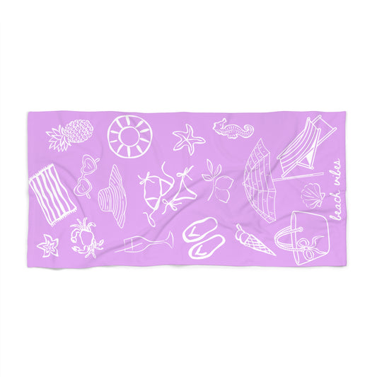 Beach Towel — Lilac 'Beach Vibes' Doodle Print