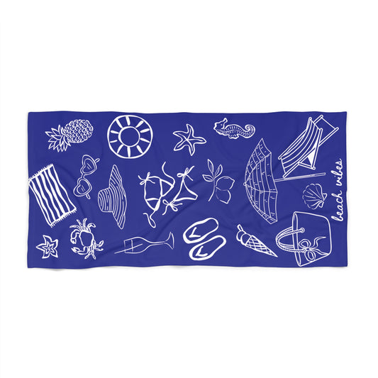Beach Towel — Red Beach Icons Pattern ("beach vibes")