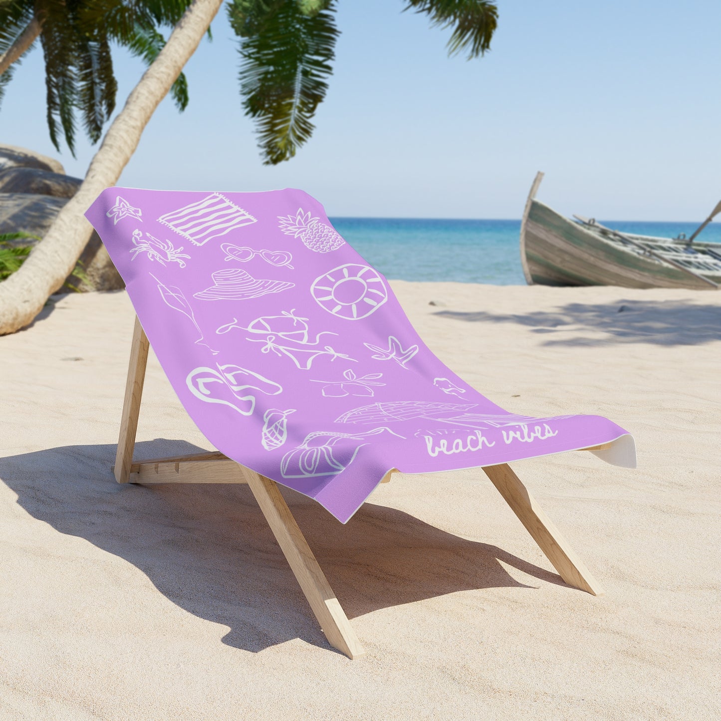 Beach Towel — Lilac 'Beach Vibes' Doodle Print