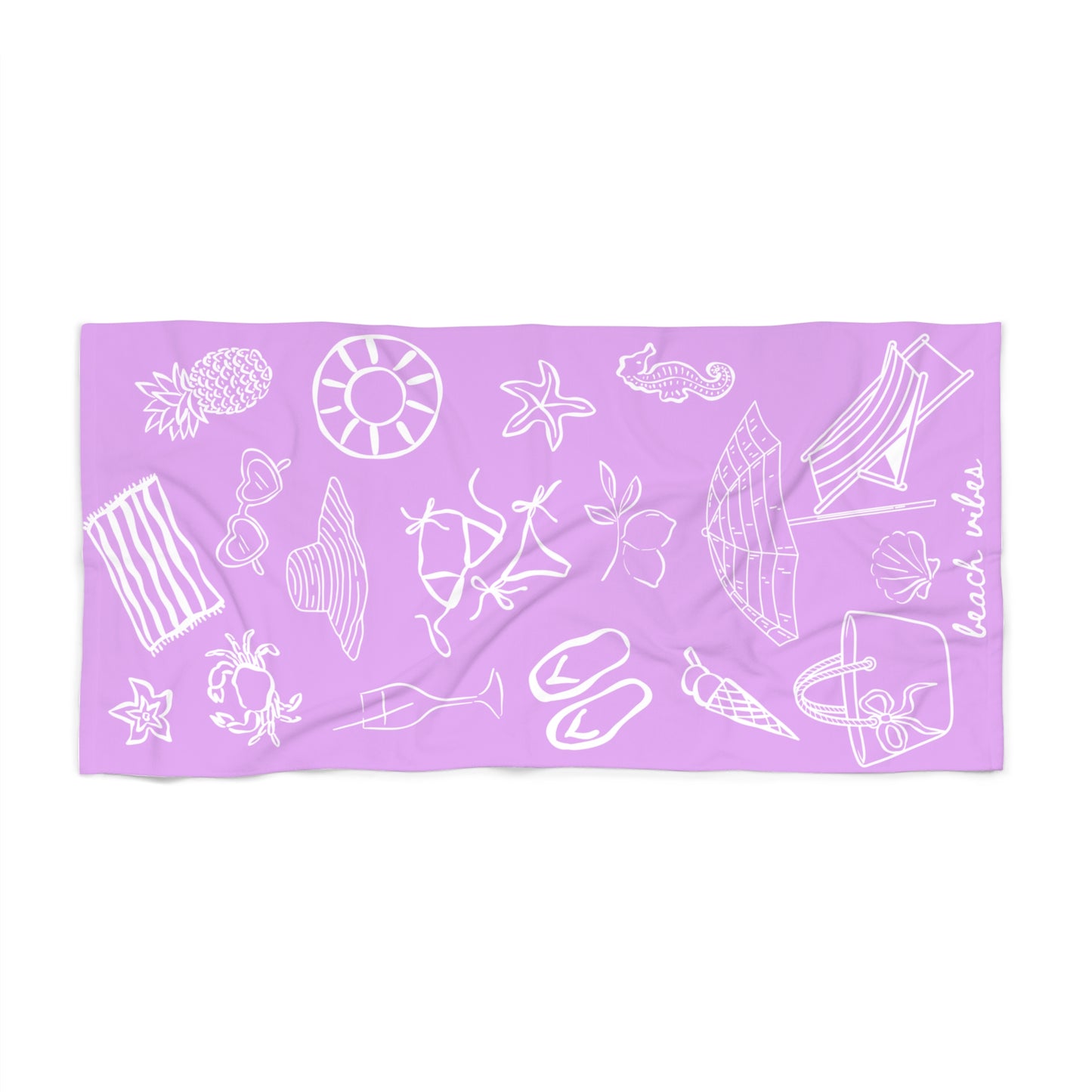 Beach Towel — Lilac 'Beach Vibes' Doodle Print