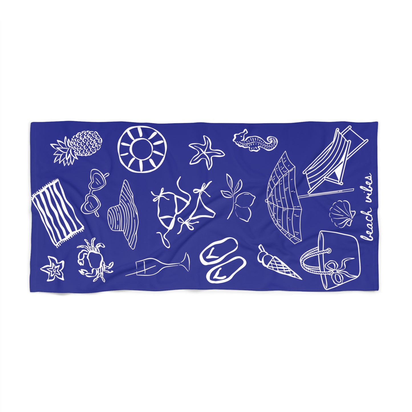Beach Towel — Red Beach Icons Pattern ("beach vibes")