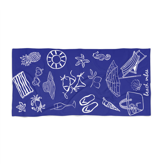 Beach Towel — Red Beach Icons Pattern ("beach vibes")