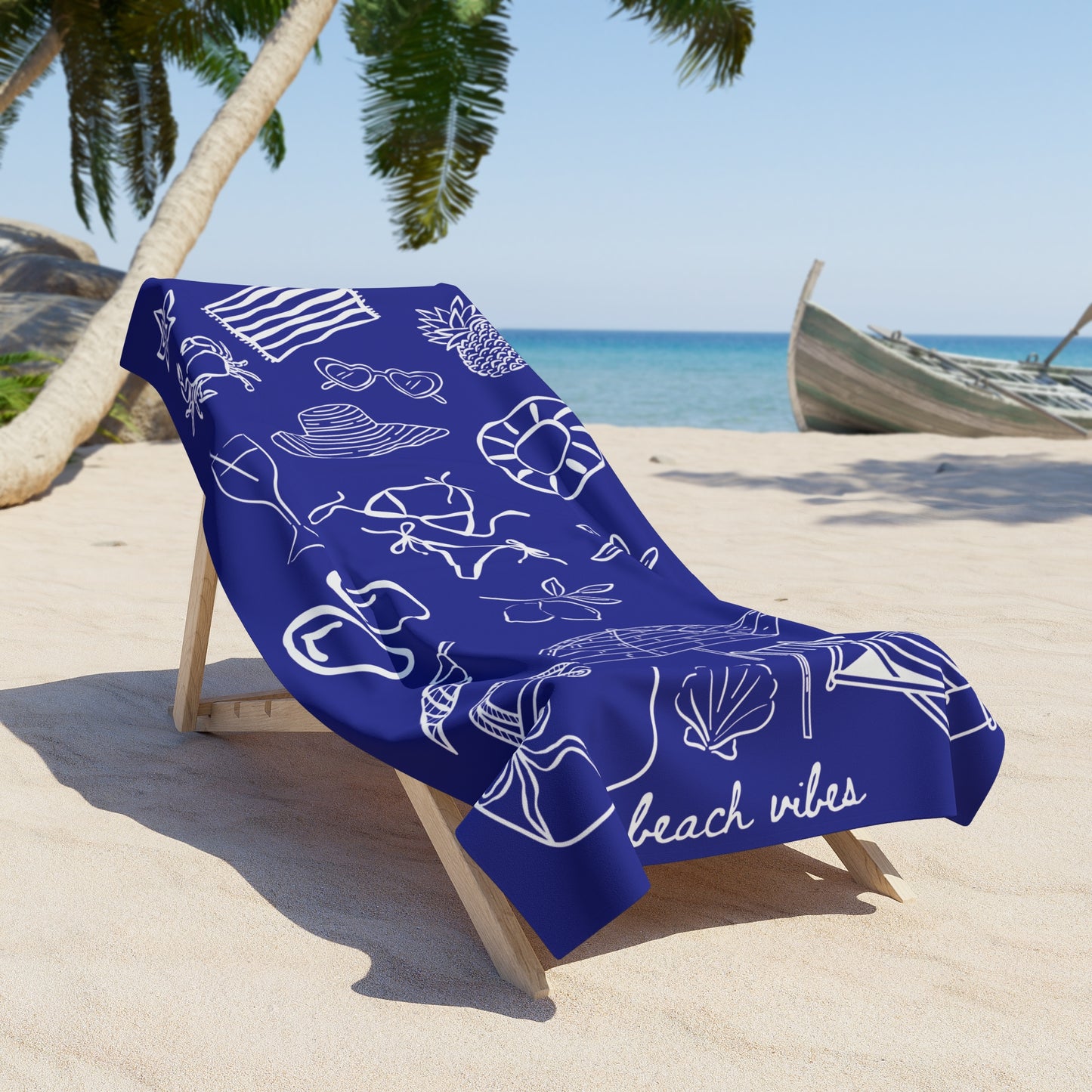 Beach Towel — Red Beach Icons Pattern ("beach vibes")