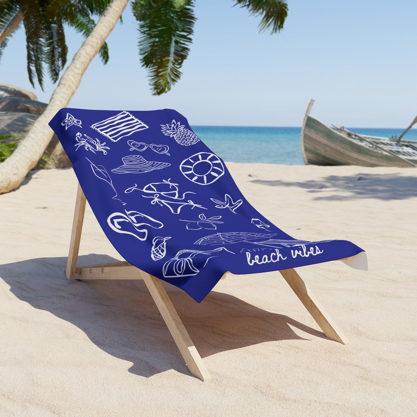 Beach Towel — Red Beach Icons Pattern ("beach vibes")